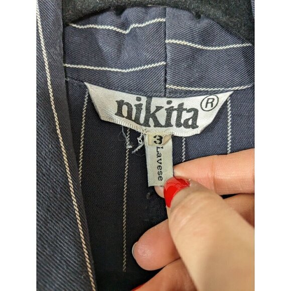Vintage Nikita Navy Blue Pinstripe Blazer Size 3 - Picture 3 of 4